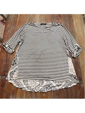 Doe & Rae Black White Striped Paisley Tunic Top Large